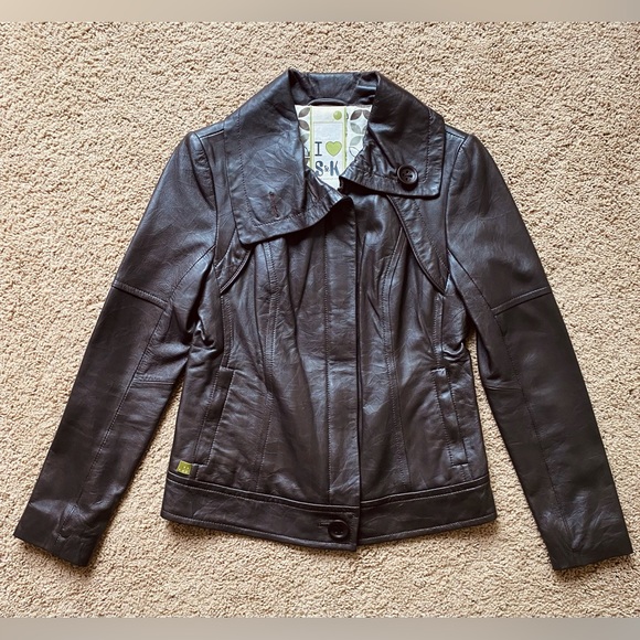 Soia & Kyo Soft Chocolate Brown Motorcycle Style Leather Zip Up Jacket - Picture 5 of 13